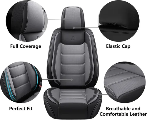 Miniatura 3 de Juego completo de fundas de asiento de automóvil de piel sintética de cobertura completa, fundas de asiento para automóviles, SUV, camionetas, Negro