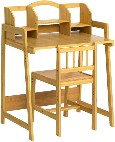 Miniatura 4 de UNICOO - Juego de escritorio y silla de bambú ajustable en altura para niños, escritorio para niños, mesa de estudio y juego de sillas