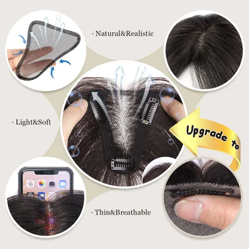 Miniatura 3 de Aimeolyn Toppers de cabello para mujer, cabello humano real, sin flequillo, extensiones de cabello superior para adelgazar, base de encaje Haisr