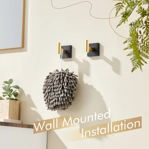 Miniatura 6 de KOKOSIRI Ganchos para batas de baño, ganchos para toallas, ganchos montados en la pared, accesorios de baño, paquete de 2 unidades, color negro
