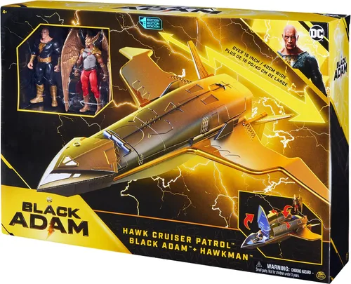 Miniatura 10 de DC Comics, Hawk Cruiser Patrol, incluye figuras de acción Black Adam y Hawkman, más de 16 pulgadas de ancho, primera edición, juguetes de Deluxe