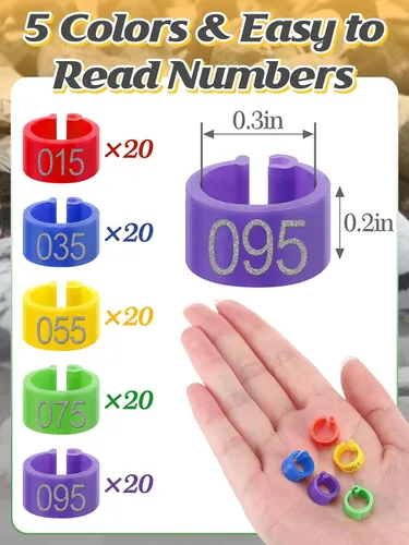Miniatura 3 de MEWTOGO 100 bandas de pierna de palomas de pájaro de 0.3 pulgadas, coloridos anillos de identificación de pájaros numerados legibles, bandas