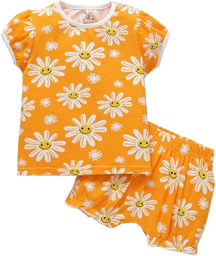Zanie Kids Pijama de bambú para niños y niñas, pijama de verano de manga corta, pijama de algodón suave y cómodo, 6M-3T