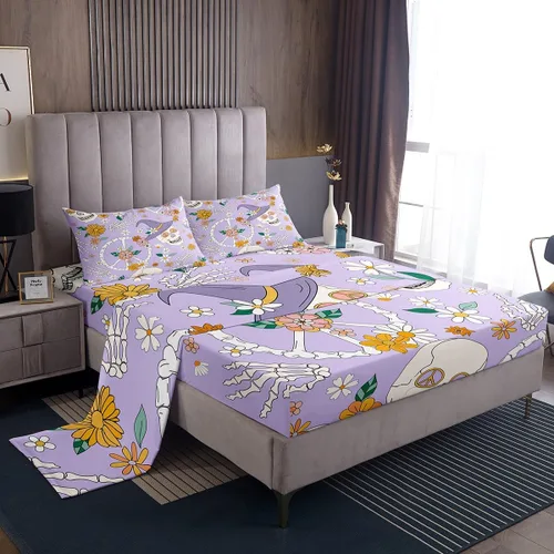 Miniatura 33 de Lindas sábanas de murciélagos tamaño individual, juego de sábanas de Feliz Halloween para niños y niñas, Kawaii cielo estrellado estrellas luna