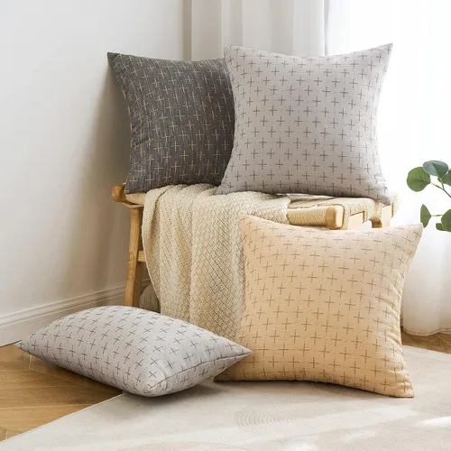 Miniatura 5 de MIULEE - Juego de 2 fundas de almohada decorativas de lino de arpillera, modernas, estilo campestre, rústicas, tejidas, con textura, para sofá, Gris
