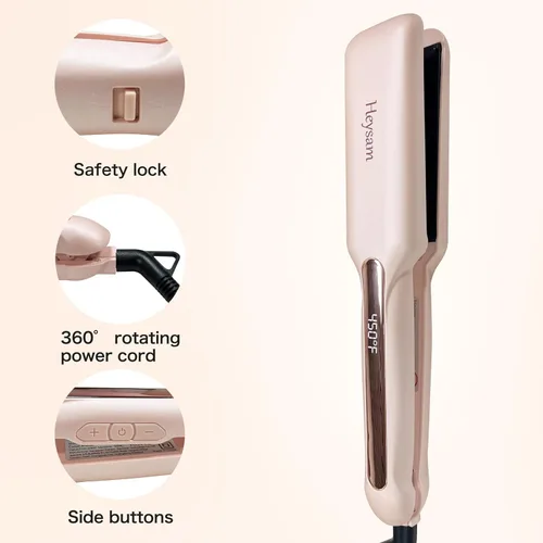 Miniatura 2 de Heysam Plancha plana 2 en 1, plancha de pelo portátil de viaje de doble voltaje para cabello grueso, alisador iónico ancho de 1.6 pulgadas, Rosa