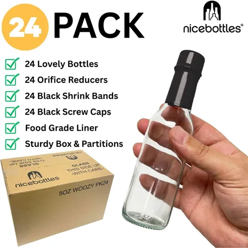 Miniatura 2 de nicebottles Botellas de salsa picante con tapas negras y bandas retráctiles, 5 onzas, paquete de 24