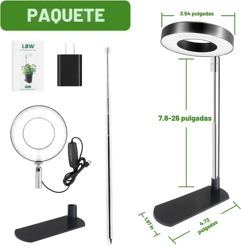 Miniatura 8 de LBW Luz de cultivo para plantas de interior, luz de cultivo de plantas de halo de espectro completo con base, lámpara de cultivo de plantas