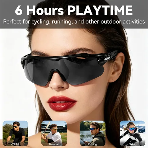 Miniatura 5 de Lentes de audio inteligentes Bluetooth, gafas de sol Bluetooth para correr, ciclismo, con asistente de voz AI, llamadas manos libres y música