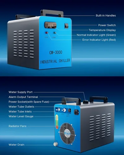 Miniatura 5 de OMTECH Enfriador de agua industrial 9L 2.6gpm CW-3000 enfriador de agua para 40W K40 CO2 grabado láser y máquinas de corte, sistema de refrigeración