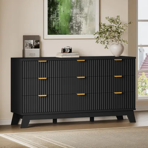 Miniatura 43 de BORNOON Cómoda alta de 46" para dormitorio, cómoda de 6 cajones acanalados, cómoda moderna de madera con almacenamiento profundo, correderas