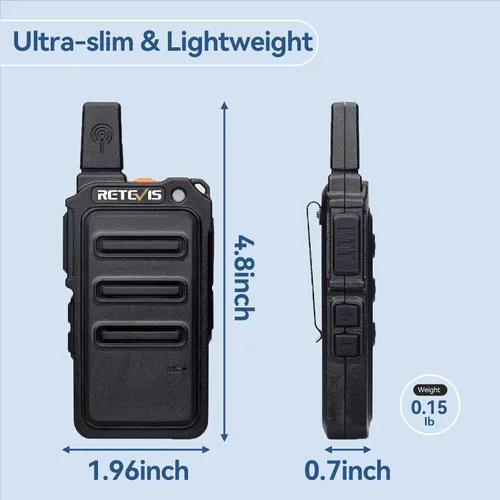 Miniatura 2 de Retevis RT19 Walkie Talkies con auricular, mini radio bidireccional recargable, 0.7 pulgadas de grosor, clip de metal, para adultos, restaurante