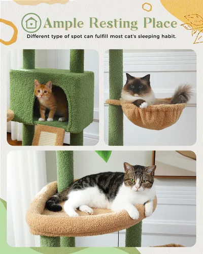 Miniatura 3 de PEQULTI - Árbol para gatos de 53 pulgadas para interiores, condominio grande, postes de rascado de sisal, hamaca y percha, diseño de cactus fresco