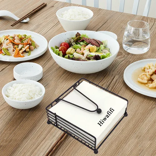Miniatura 5 de hiwafifi Servilletero para mesa, dispensador de servilletas plano con brazo pesado, soporte cuadrado de papel de cóctel de elegante hierro rústico