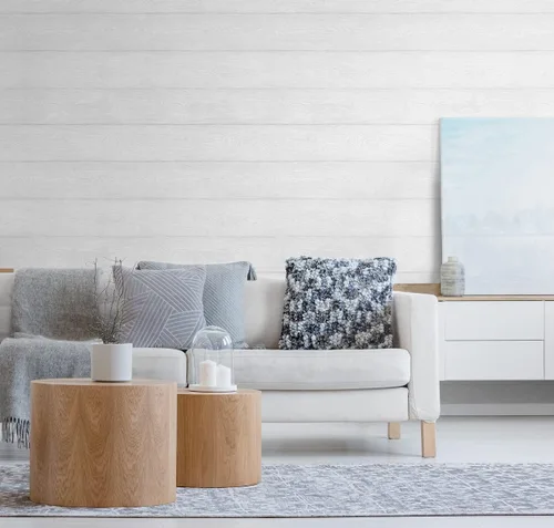 Miniatura 2 de NextWall Papel tapiz de imitación de madera con estampado de serigrafía (gris perla)