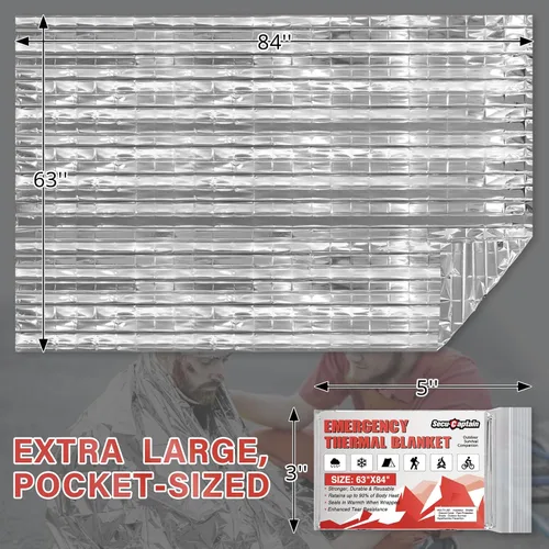 Miniatura 3 de SecuCaptain Mantas Térmicas de Emergencia de Supervivencia: Extra Grandes 84" x 63" Kit de Manta de Mylar Espacial para Exteriores Camping