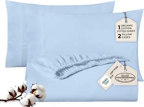 Miniatura 14 de Royale Linens Sábana bajera con funda de almohada, sábana bajera individual con 1 funda de almohada, 300 hilos, 100% algodón orgánico, se adapta a