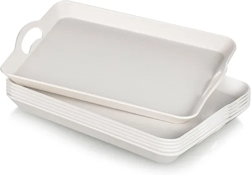Miniatura 8 de 6 bandejas para servir con asas para comer, bandeja de plástico multiusos de 16 x 11 pulgadas, bandeja rectangular antideslizante decorativa