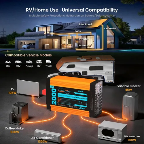 Miniatura 4 de Ampeak Inversor de onda sinusoidal pura [2000 vatios] – sobretensión de 6000 W, convertidor de 12 V CC a 110 V CA inversor de corriente alterna