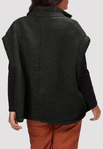 Miniatura 35 de Hongqizo - Chaleco de forro polar mullido para mujer, casual, de gran tamaño, cálido, con botones, chaqueta de sherpa con bolsillos
