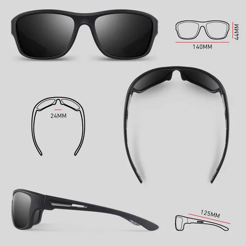 Miniatura 4 de WEAROYO - Gafas de sol polarizadas deportivas para hombres y mujeres, gafas de pesca y conducción rectangulares, protección UV400 Marco negro/lente