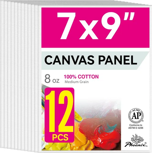 Miniatura 23 de PHOENIX - Juego de 12 paneles de lienzo de algodón con triple imprimación para pintura al óleo y acrílica Blanco
