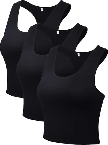 Miniatura 19 de Camisetas cortas de 3 piezas para mujer, camisetas de entrenamiento, básicas, recortadas, sin mangas, espalda cruzada, deportes, gimnasio