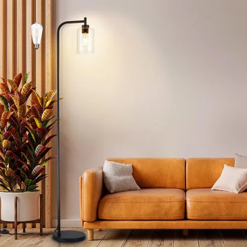 Miniatura 9 de DLLT Lámpara de pie alta para habitación: lámpara de pie negra con pantalla de vidrio transparente para sala de estar - Lámpara moderna brillante