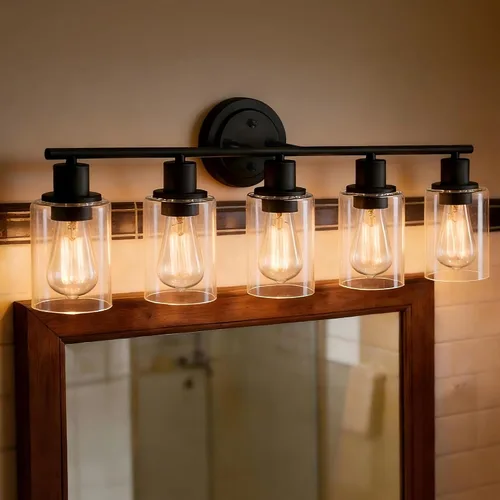 Miniatura 15 de 2 Light Bathroom Vanity Light Over Mirror - Black and Gold Farmhouse Wall Light for Bathroom Vanity Powder Room, Rustic Gooseneck Barn Style 2 Bulb