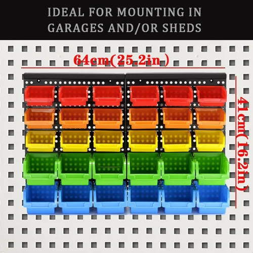 Miniatura 2 de Kit de 30 contenedores de almacenamiento montados en la pared, estante organizador de herramientas, organizador de hardware de garaje, contenedores