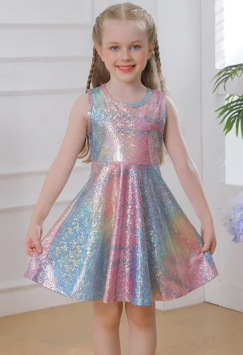 Miniatura 2 de Vestido brillante de arcoíris para niñas pequeñas, vestido de cumpleaños obsesionado con unicornio, regalo para niñas, vestido especial de princesa