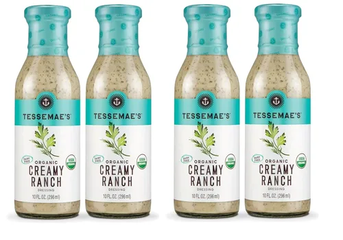 Tessemae's - Aderezo orgánico cremoso para ranchos, certificado Whole30, apto para keto, orgánico USDA, botellas de 10 onzas (paquete de 4)