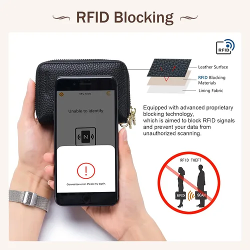 Miniatura 2 de imeetu - Tarjetero RFID, Estuche para Tarjetas de Negocios de Cuero Genuino, Cartera con Bloqueo RFID para Mujeres y Hombres