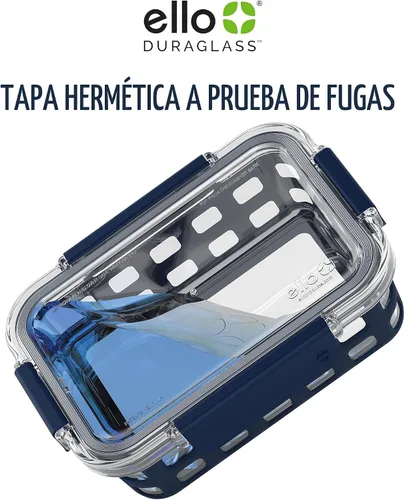 Miniatura 5 de Ello Duraglass - Juego de 3 recipientes de vidrio para almacenamiento de alimentos de 3.4 tazas con funda de silicona y tapas de plástico herméticas
