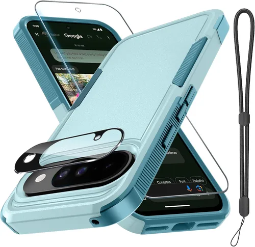 Miniatura 28 de Funda para Google Pixel 10 Pro XL con correa para la muñeca + protector de pantalla de vidrio templado + cubierta para lente de cámara, cuerpo Verde