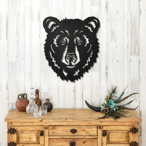 Miniatura 3 de Hokfirm Decoración de pared de cabeza de oso de metal, esculturas rústicas de pared para sala de estar, decoración de oso de animales al aire libre