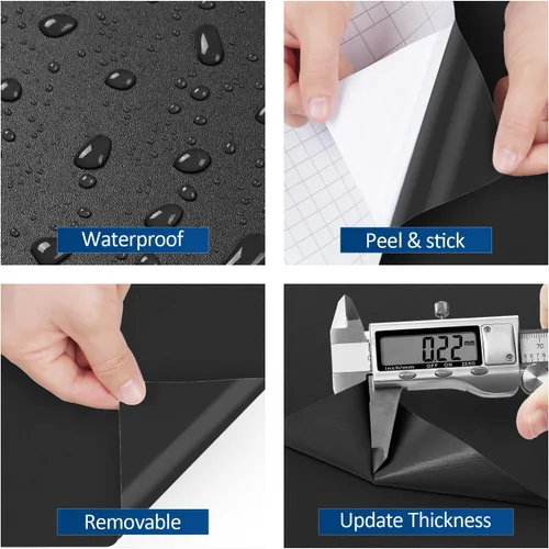Miniatura 4 de FunStick Papel tapiz grueso negro medianoche para despegar y pegar, papel adhesivo negro para armarios, encimeras, impermeable, extraíble, papel
