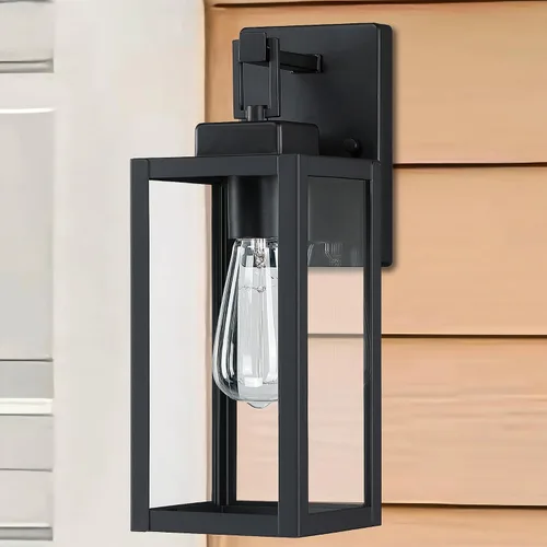 Miniatura 9 de Paquete de 2 apliques para exteriores, farol de pared de 12 pulgadas, aplique exterior pequeño de metal y vidrio, faroles negros para exteriores