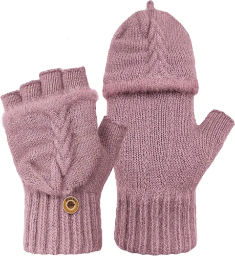 Miniatura 9 de Beurlike Guantes de invierno para mujer, de lana cálida, a prueba de viento, convertibles, sin dedos