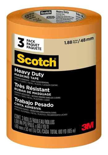 Scotch Cinta de enmascarar para pintores de alta resistencia, 3 rollos, 4,78 cm x 54,99 m, para uso en vinilo, alfombra, metal y plástico, cinta de