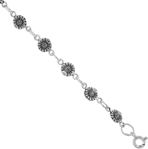 Miniatura 2 de Delicada pulsera de girasol de plata de ley para mujeres y niñas, 14 de ancho 7.5 pulgadas de largo, Plata de ley, Sin gemas.