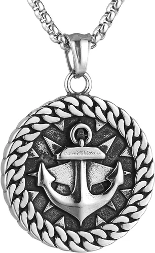 HZMAN Collar de ancla náutica vikingo nórdico para hombres y niños, de acero inoxidable, brújula y timón, regalo de joyería, Acero inoxidable, No es