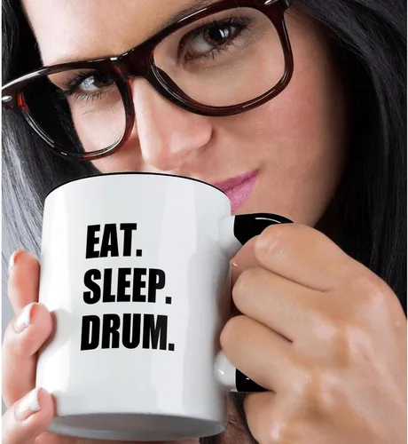 Miniatura 2 de 3dRose Eat Sleep Drum - Love Drumming. baterista percusionista texto negro regalos 11oz taza negra de dos tonos