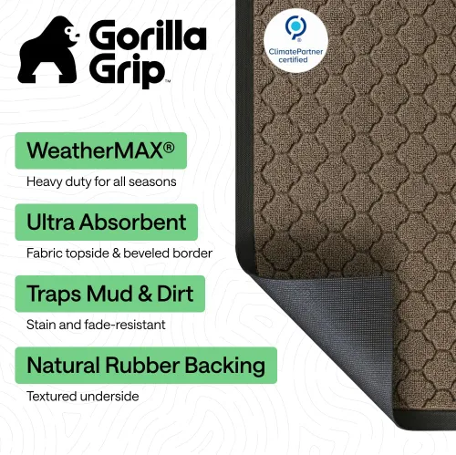 Miniatura 2 de Gorilla Grip WeatherMax - Tapete para todas las estaciones, impermeable, 17 x 29 pulgadas, goma natural duradera, resistente a manchas y Latte
