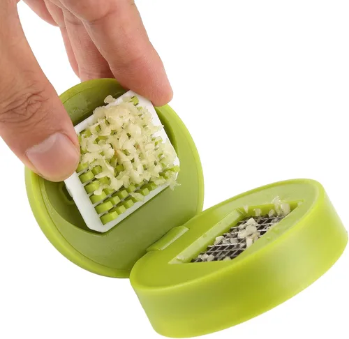 Miniatura 4 de 2 prensas de ajo, picadora de ajo, cortador de cuchillas de acero inoxidable, trituradora, picadora y recipiente de almacenamiento, incluye 2 mini