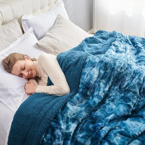 Miniatura 4 de NEWCOSPLAY Manta Tipo Throw de Piel Sintética Súper Suave para Sofá Azul Oscuro Sherpa Difusa de Felpa Cálida para Sofá Cama