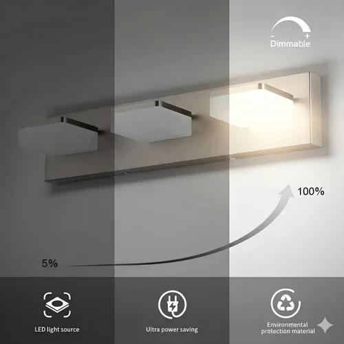 Miniatura 6 de Luces de Tocador de Níquel Cepillado para Baño - Lámpara de Tocador de 3 Luces - Apliques de Pared LED Regulables - Luz Diurna 5500K - Elegantes