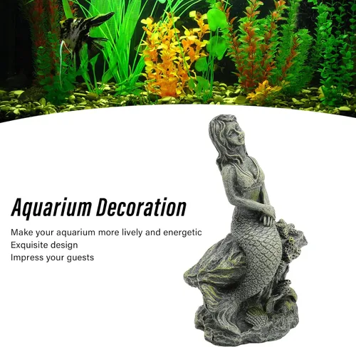 Miniatura 5 de TITA-DONG Estatua de sirena de acuario, hermosa decoración de resina segura para pecera, decoración de resina para decoraciones, escultura de sirena