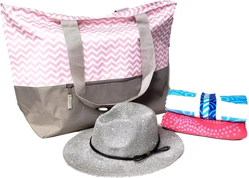 Miniatura 8 de Bolsa de fin de semana con estampado de cheurón XL con asas de malla y bolsillo exterior con cremallera