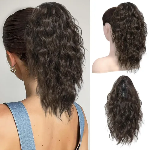 Miniatura 10 de REECHO Extensión de cola de caballo, extensión de cola de caballo de 18 pulgadas con clip de garra para mujer, extensiones de cabello largo, rizado